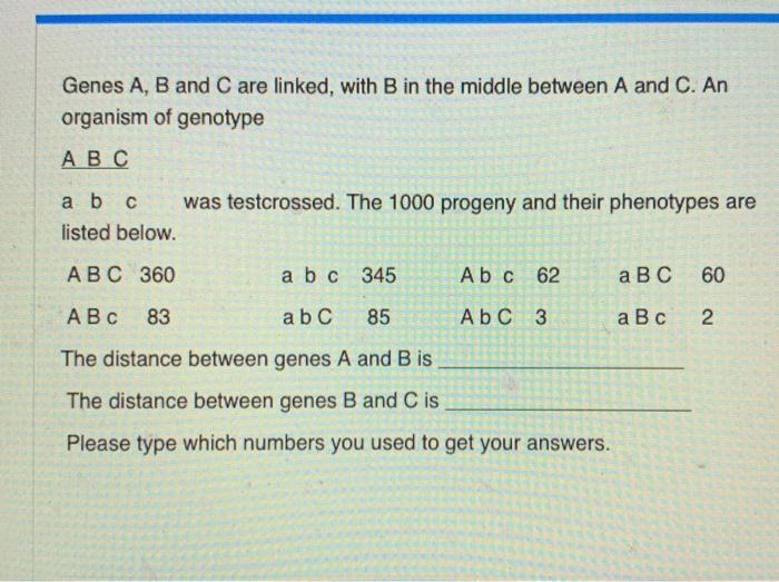 Solved Genes A, B And C Are Linked, With B In The Middle | Chegg.com