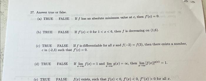 Solved 27. Answer true or false. (a) TRUE FALSE If f has an | Chegg.com