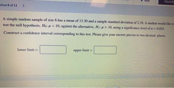 Solved Check Ar stion 8 of 11 > A simple random sample of | Chegg.com