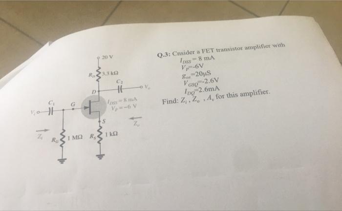 Solved Q.3: Cnsider a FET transistor amplifier with IDSS=8 | Chegg.com