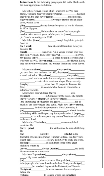 Paragraph Fill In Solved Instructions: In the following paragraphs, fill in | Chegg.com