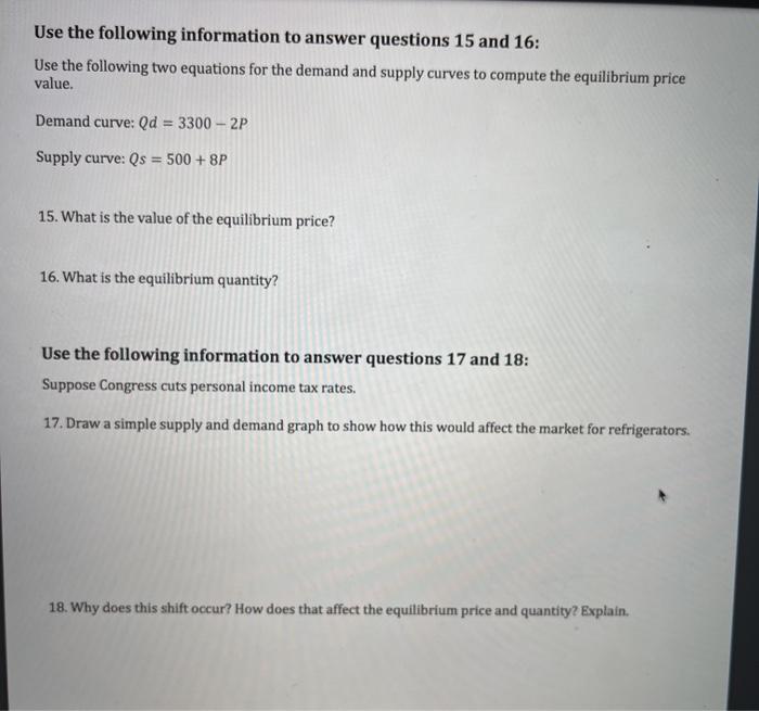 Solved Use the following information to answer questions 15 | Chegg.com