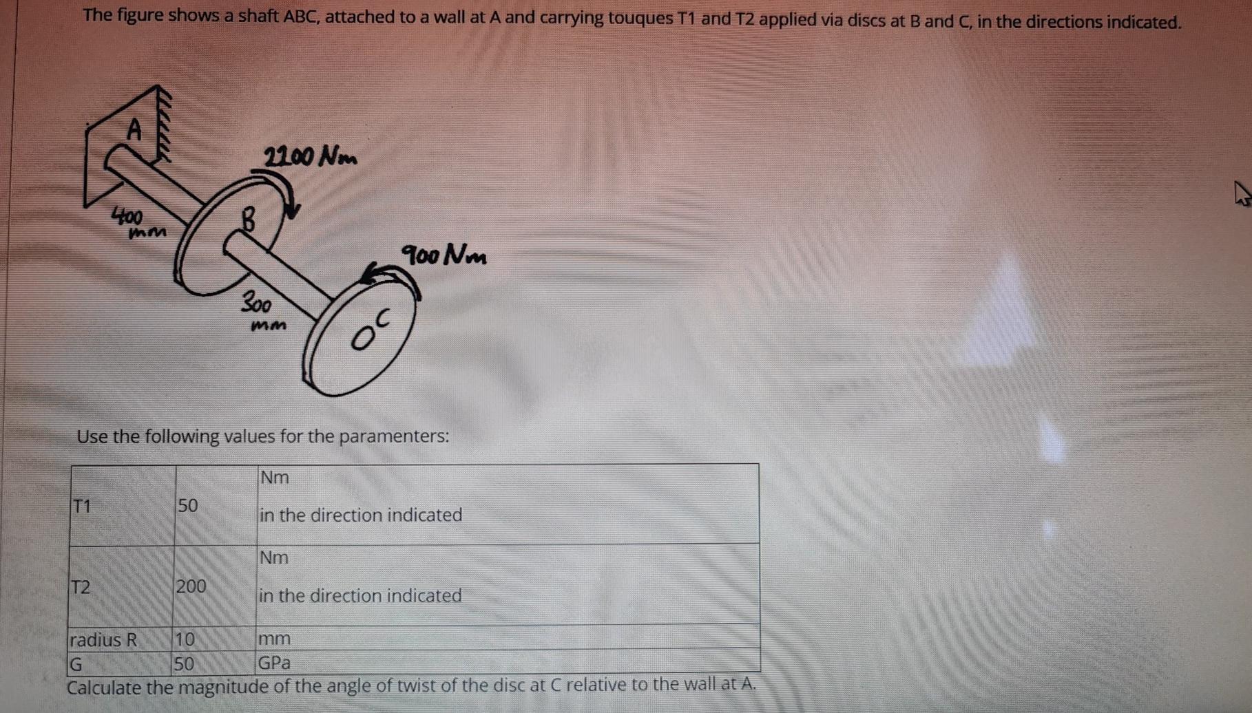Solved The figure shows a shaft ABC, attached to a wall at A | Chegg.com