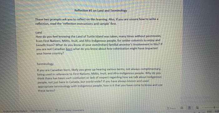 Reflection #1 on Land and Terminology These two | Chegg.com
