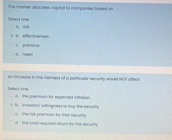 Solved The market allocates capital to companies based on