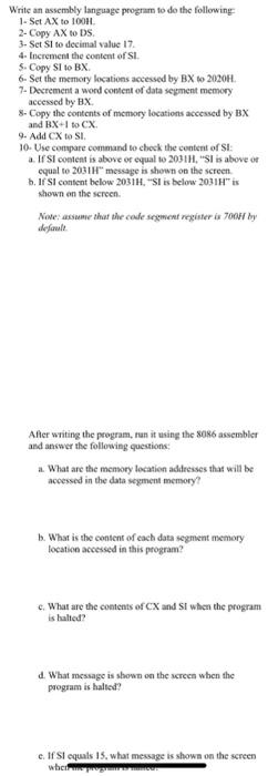 Write an assembly language program to do the | Chegg.com