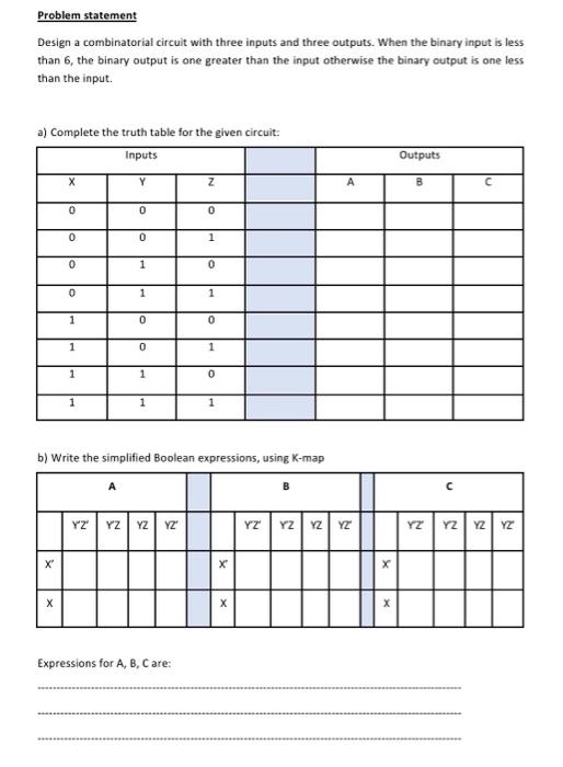 Solved Problem statement Design a combinatorial circuit with | Chegg.com