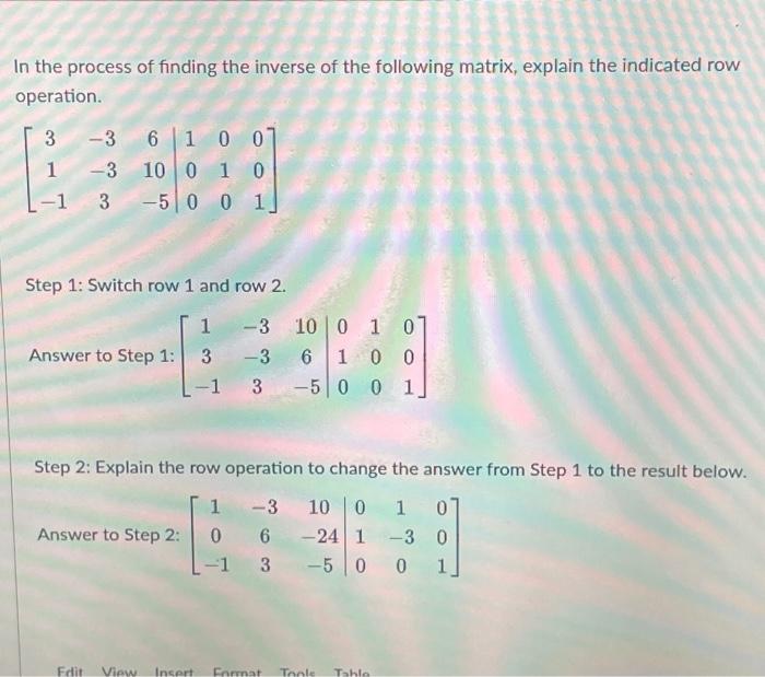 In the process of finding the inverse of the | Chegg.com