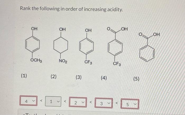 Solved Rank the following in order of increasing acidity. | Chegg.com