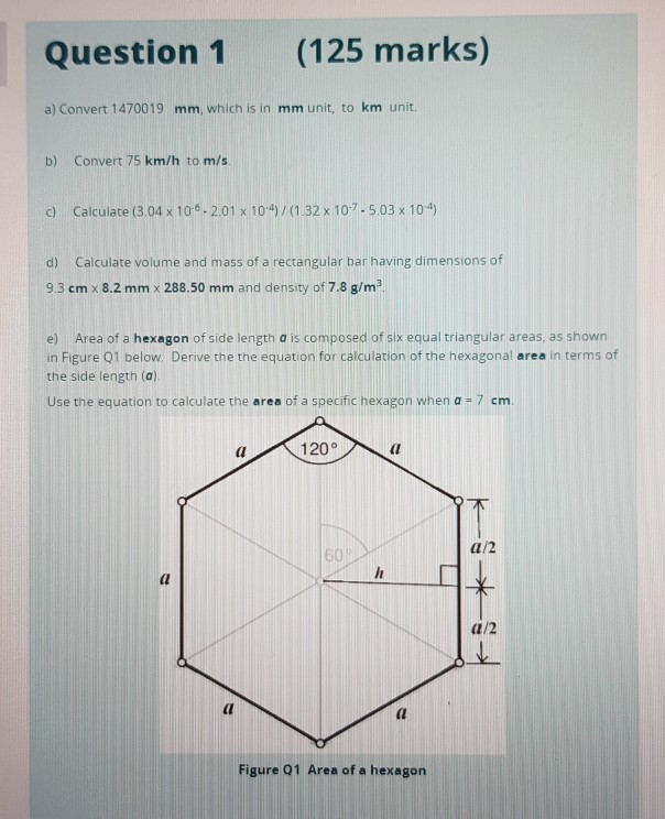 Question 1 125 Marks A Convert Mm Which Chegg Com