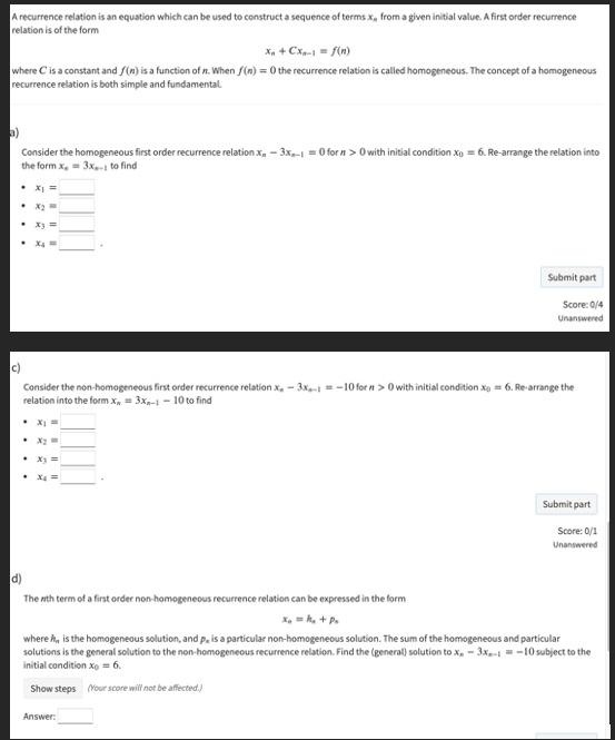 Solved A recurrence relation is an equation which can be | Chegg.com