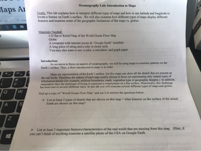 Solved Oceanography Lab Introduction To Maps Maps A Goal