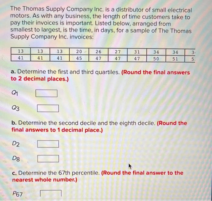 Solved The Thomas Supply Company Inc. is a distributor of