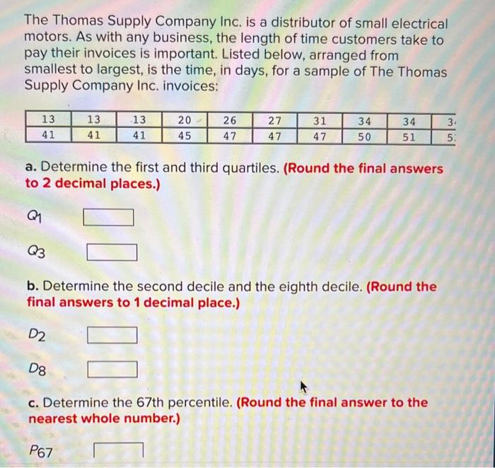 Solved The Thomas Supply Company Inc Is A Distributor Of Chegg Com   Image