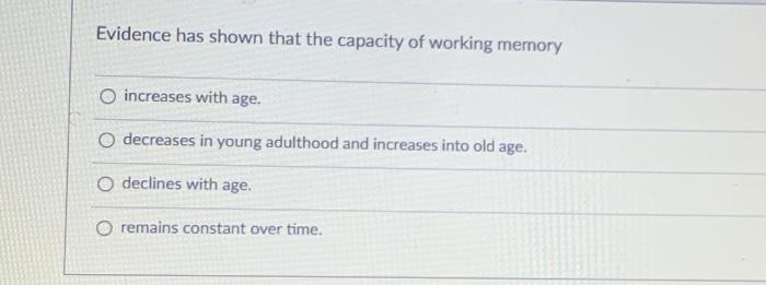 Solved Evidence has shown that the capacity of working | Chegg.com