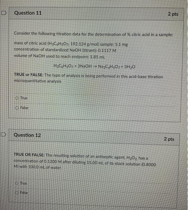 Solved Consider The Following Titration Data For The | Chegg.com