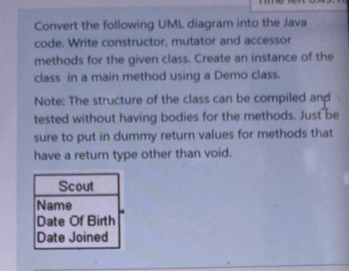 Solved Convert the following UML diagram into the Java code. | Chegg.com