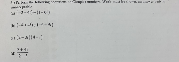 Solved 3.) Perform the following operations on Complex | Chegg.com