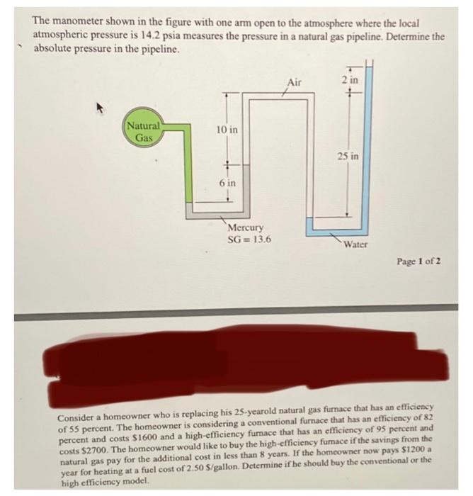 Solved The manometer shown in the figure with one arm open | Chegg.com