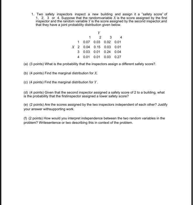 Solved 1. Two Safety Inspectors Inspect A New Building And 