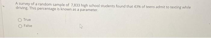 Solved A survey of a random sample of 7,833 high school | Chegg.com
