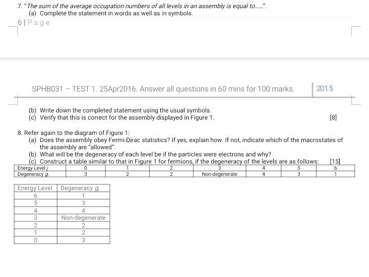 Solved 7. "The sum of the average occupation numbers of all | Chegg.com