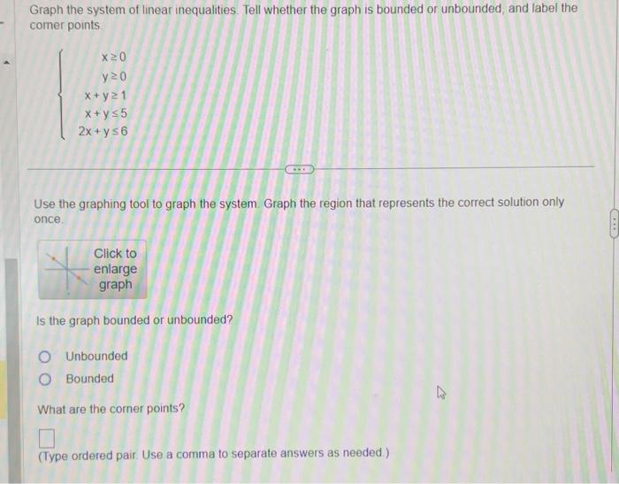 Solved Graph the system of linear inequalities. Tell whether | Chegg.com