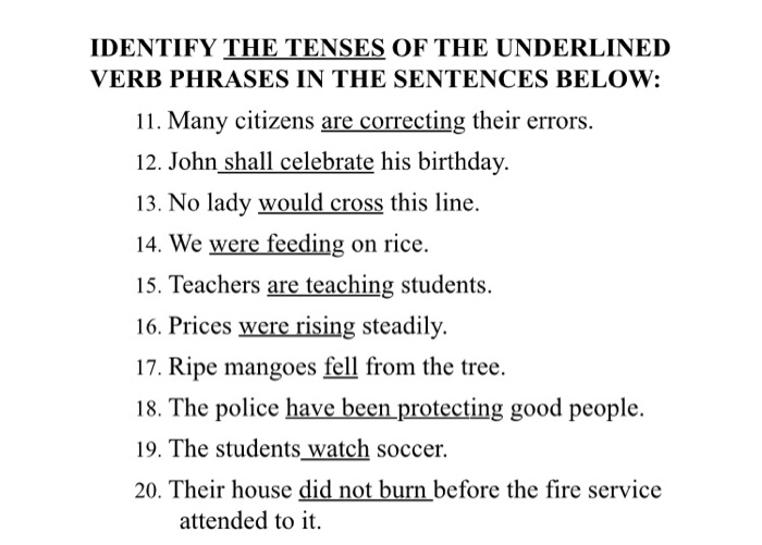 Identify The Underlined Verbs In Each Sentence