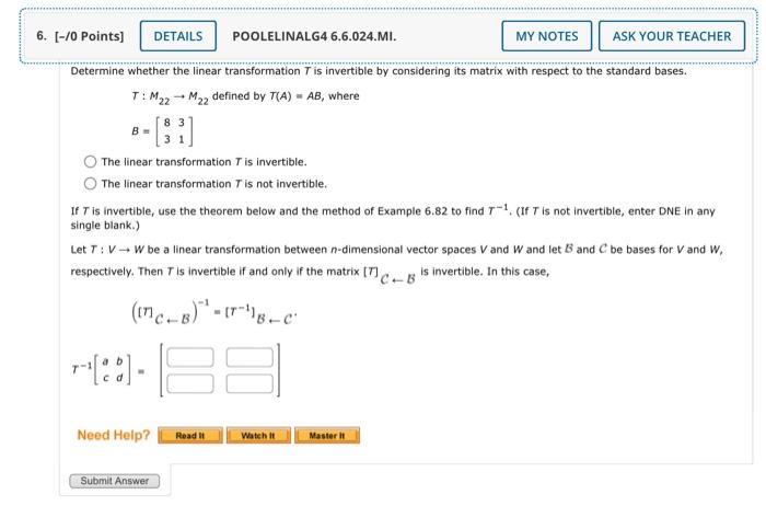 Solved Determine whether the linear transformation T is | Chegg.com