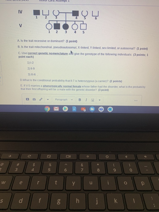 Solved Question 3 (10 points) Below is a pedigree of a | Chegg.com