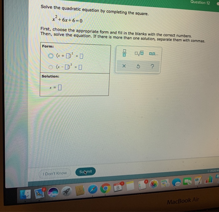 Solved Question 12 Solve the quadratic equation by | Chegg.com