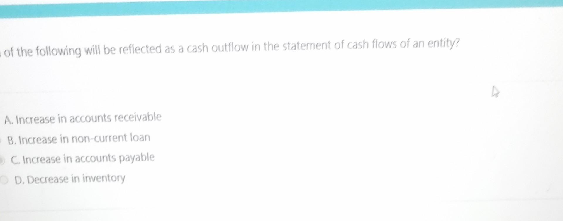 Solved which of the following will be reflected as a cash | Chegg.com