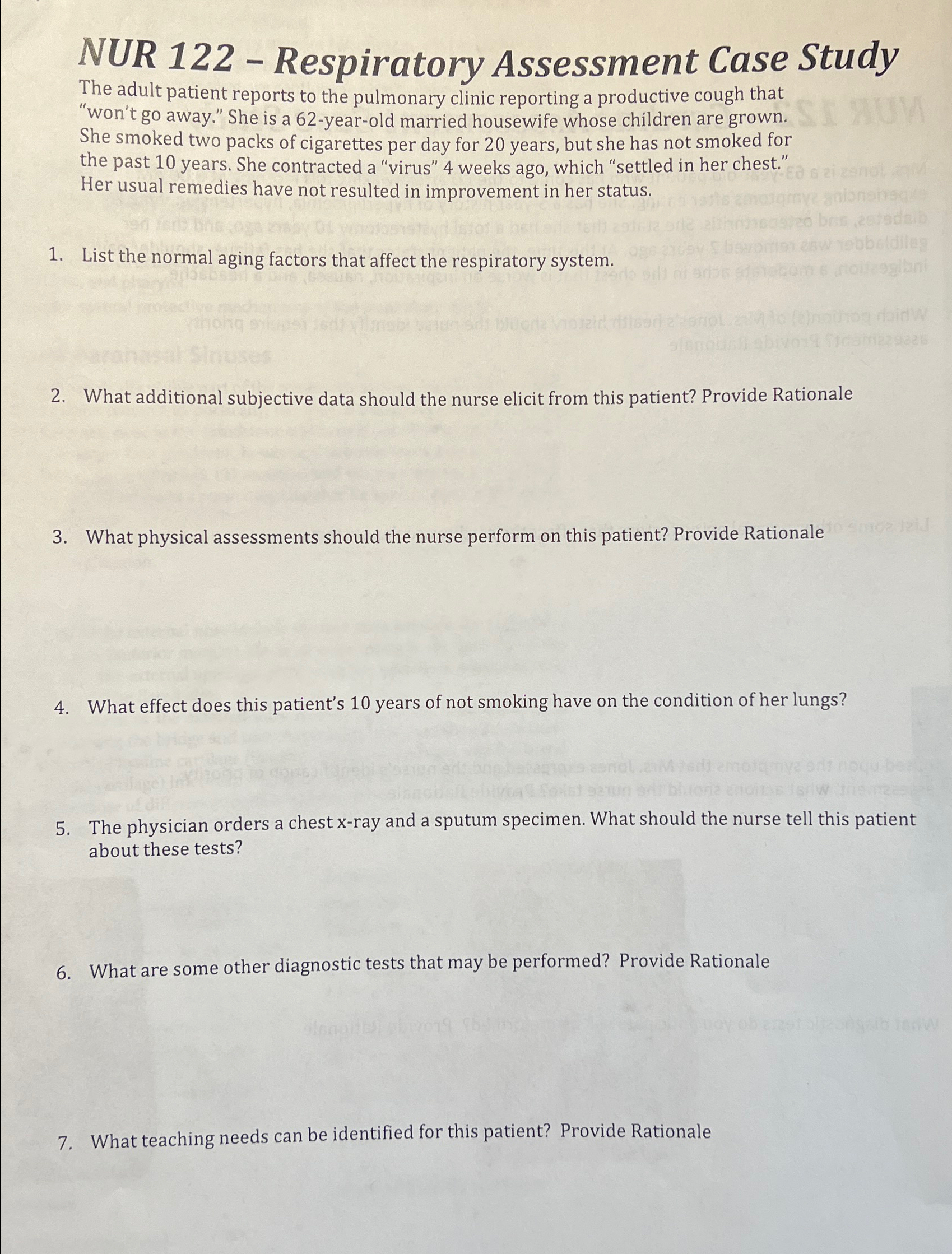 Solved NUR 122 - ﻿Respiratory Assessment Case StudyThe adult | Chegg.com
