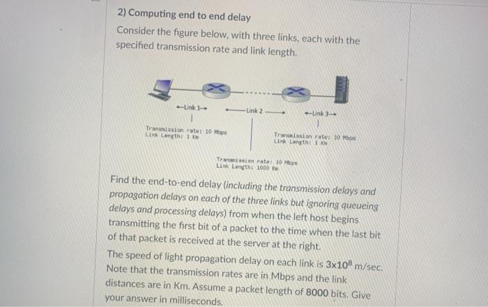 Solved 2) Computing end to end delay Consider the figure | Chegg.com