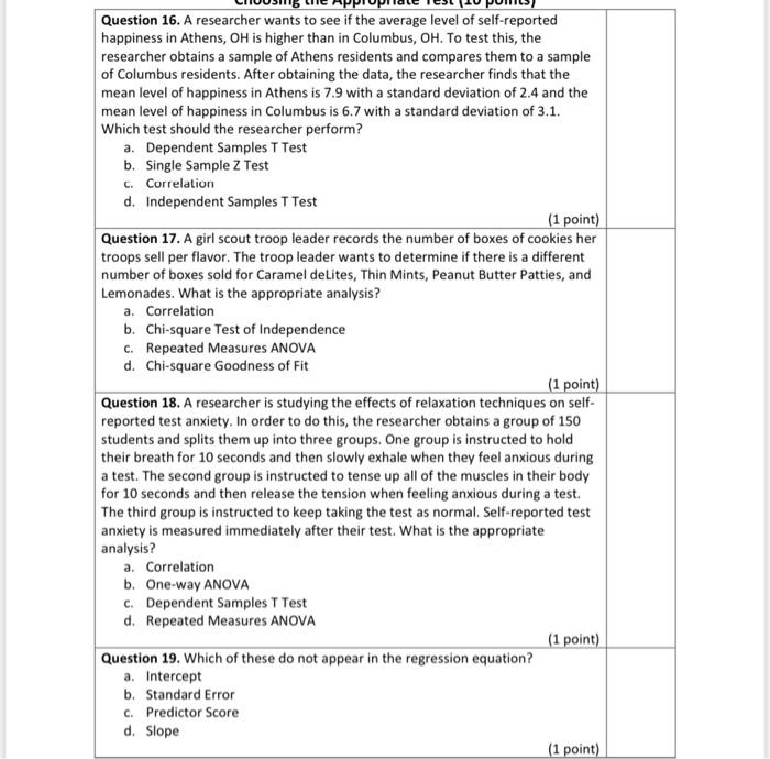 Solved Question 16. A researcher wants to see if the average | Chegg.com