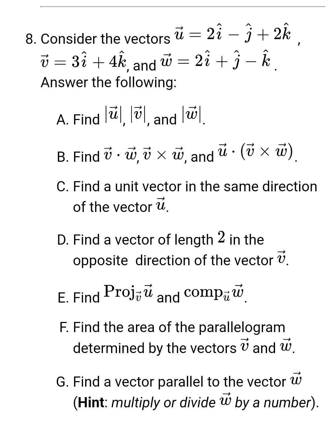 Solved U 3 4k And 8 Consider The Vectors U 2 9 Chegg Com