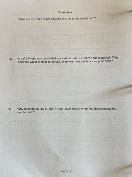 Solved 1. What are the three major sources of error in this | Chegg.com