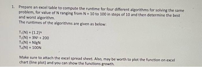 Solved 1. Prepare an excel table to compute the runtime for | Chegg.com