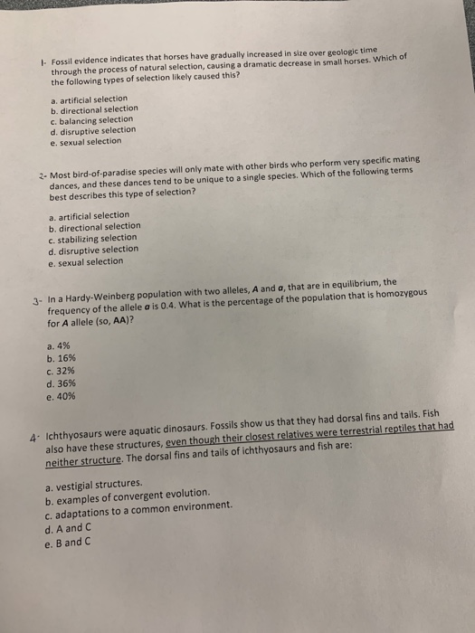 Solved Fossil evidence indicates that horses have gradually