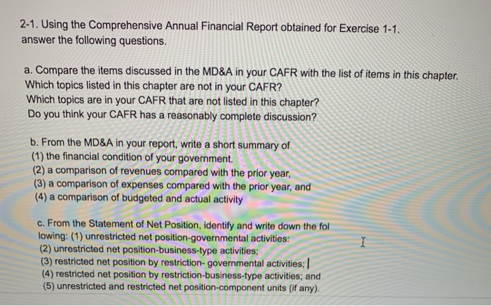 2-1. Using the Comprehensive Annual Financial Report | Chegg.com