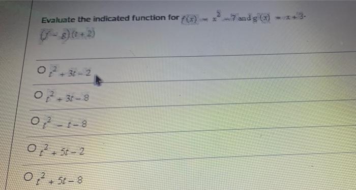 Solved Evaluate the indicated function for f(x) 7 and g(x) o | Chegg.com
