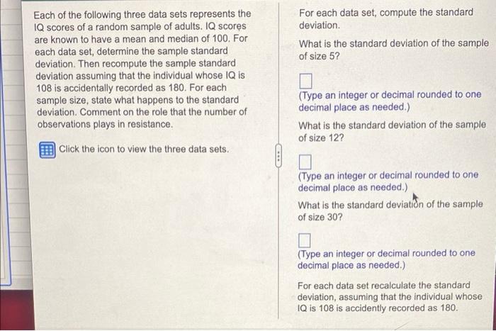 Solved For each data set, compute the standard deviation | Chegg.com