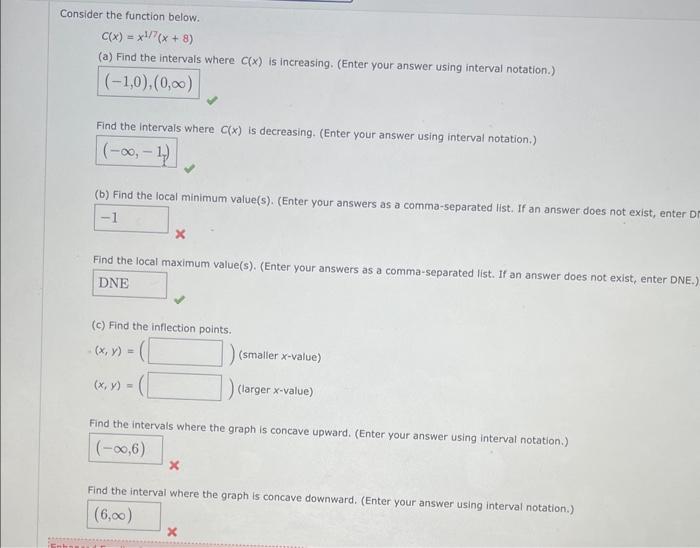 Solved Consider The Function Below. C(x)=x1/7(x+8) (a) Find | Chegg.com