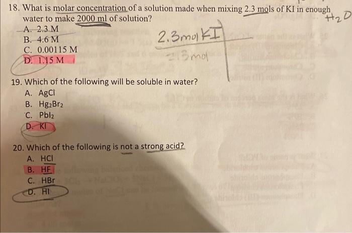 Solved 18. What is molar concentration of a solution made | Chegg.com