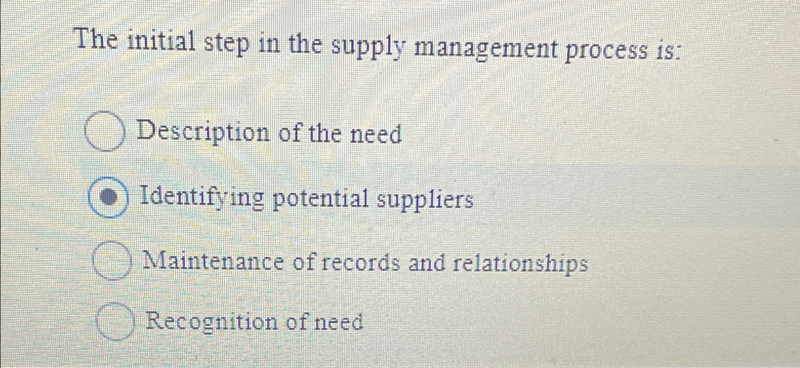 Solved The initial step in the supply management process