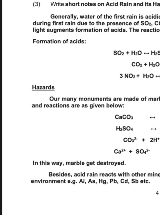 Solved (3) Write short notes on Acid Rain and its Ha