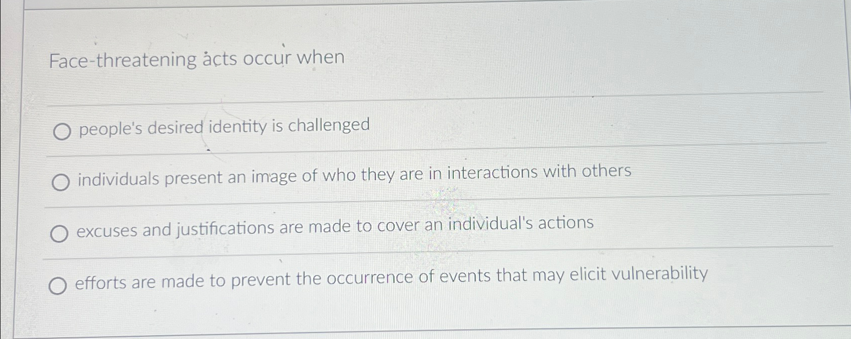 Solved Facethreatening àcts occur whenpeople's desired