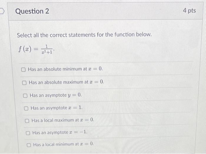 Solved Select all the correct statements for the function | Chegg.com
