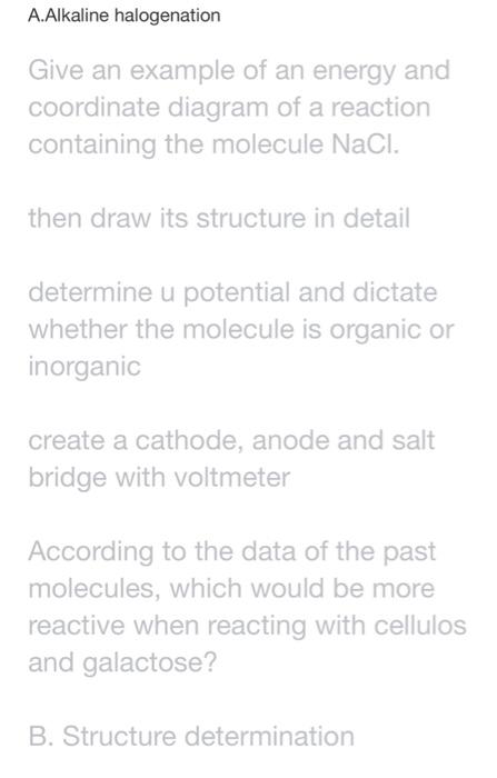 A.Alkaline halogenation Give an example of an energy and coordinate diagram of a reaction containing the molecule NaCl. then