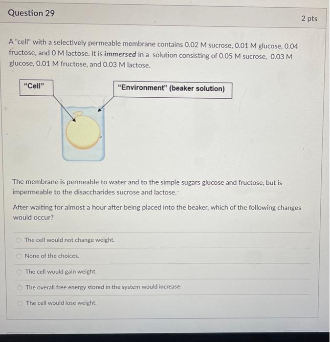 Solved Question 29 2 pts A"cell with a selectively permeable | Chegg.com